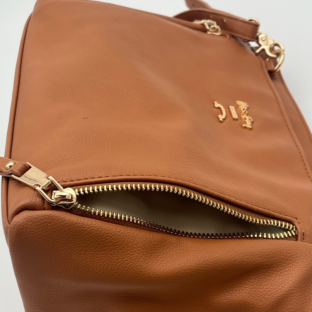 Miss Fong Cross Body mini Diaper bag chestnut brown multi pocket purse Read-FLAW - Picture 6 of 13